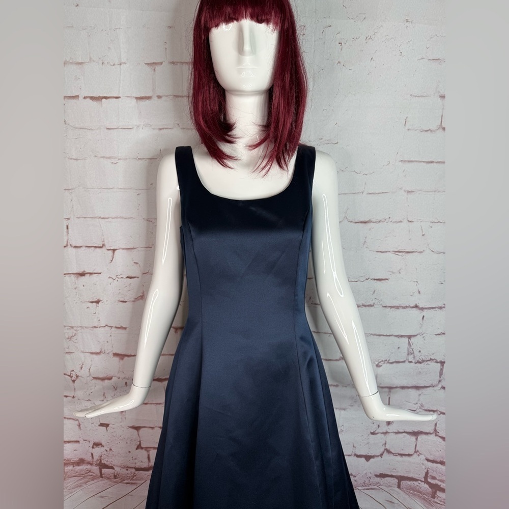 JESSICA McCLINTOCK Navy Satin Floor Length Prom Dress Size 10 Satin Rose Formal - Picture 11 of 16